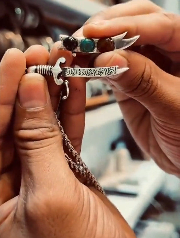 Zulfiqar Necklace with Aqeeq Stones
