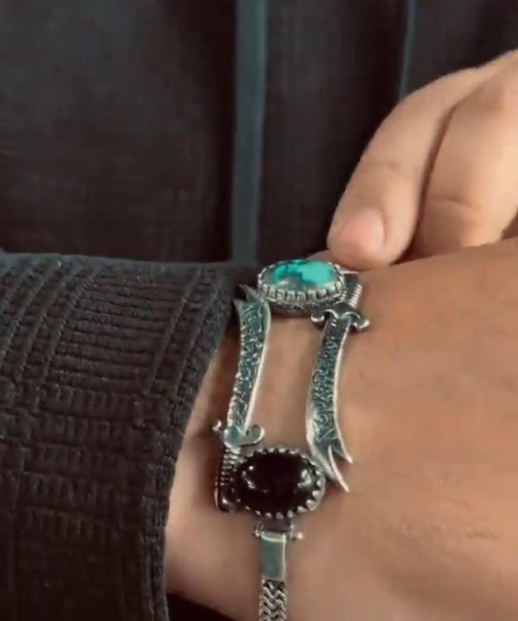 Double zulfiqar sword stone bracelet